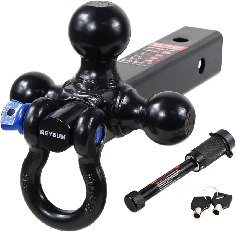 REYSUN Trailer Hitch Tri-Ball Hitch Mount with Rotatoble Tow Shackle, fits for 2-inch Hitch Receiver, Hitch Lock Pin Included… - Image 1